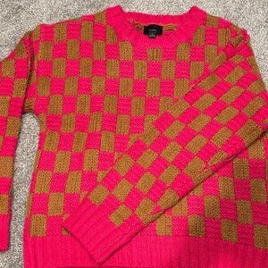 Checkerboard Knit Sweater in Hot Pink and Brown